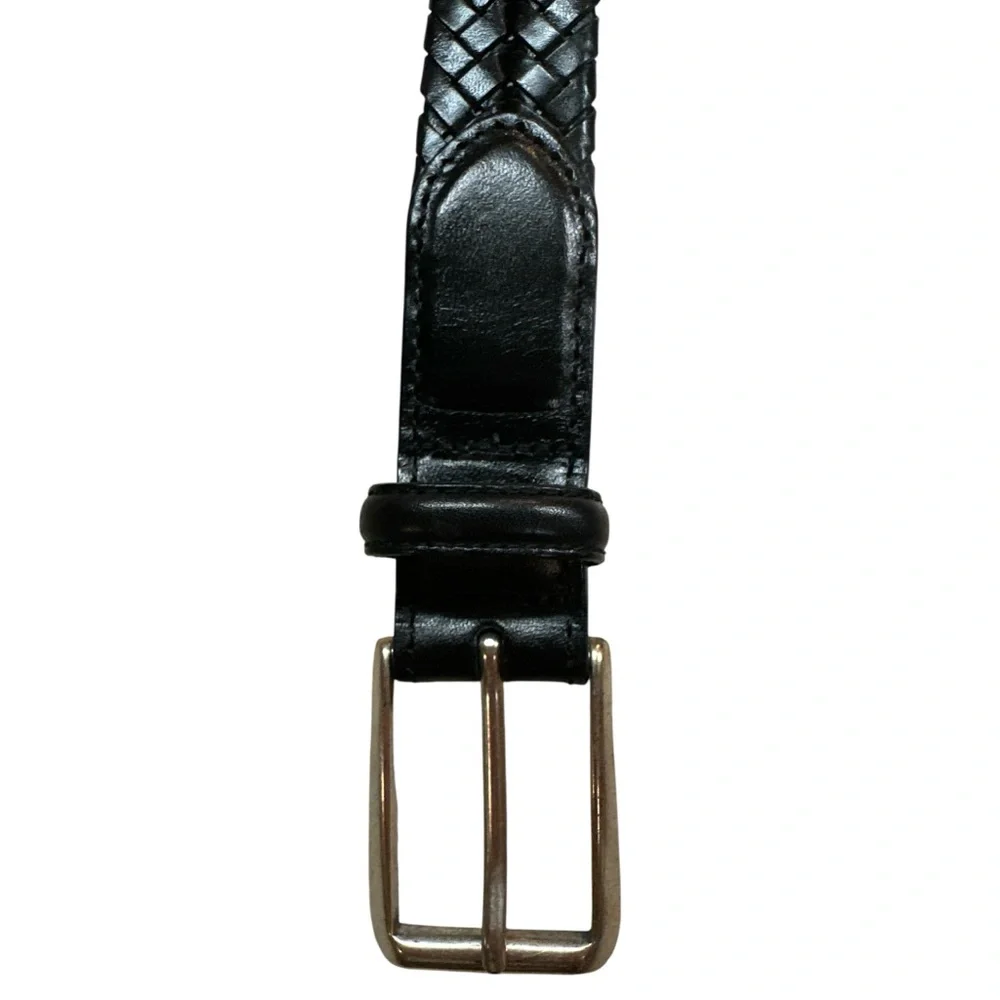 Lands End Black Genuine Leather Braided Laser Cutout #3261 Size 40 Preowned